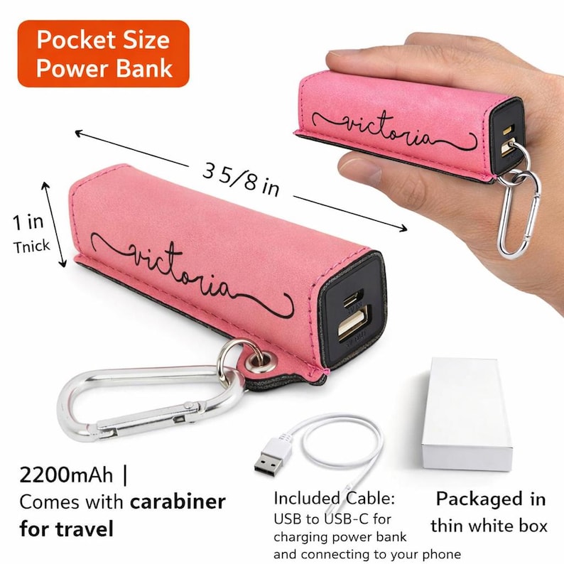 Personalized Power Bank, Leather Power Bank 2200mAh, Travel Phone Charger, Battery Pack, Portable charger, Gift for him, Gift for her, image 2