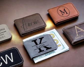 Personalized Money Clip for Men, Custom Magnetic Leatherette Money Clips, Gift for Him, Groomsmen Gifts for Dad