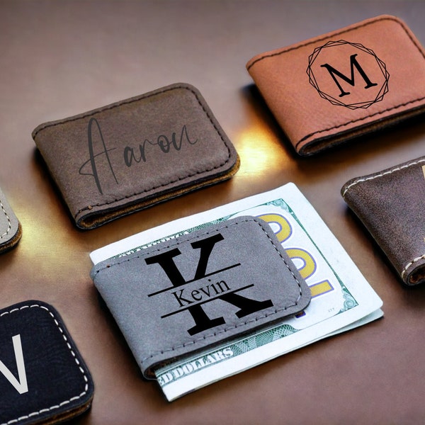 Personalized Money Clip for Men, Custom Magnetic Leatherette Money Clips, Gift for Him, Groomsmen Gifts for Dad