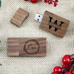 Wedding Flash Drive, Personalized Wooden USB 2.0  Flash Drive, Custom engraved Walnut Wood, Stocking Stuffer, Co worker Gift from Boss