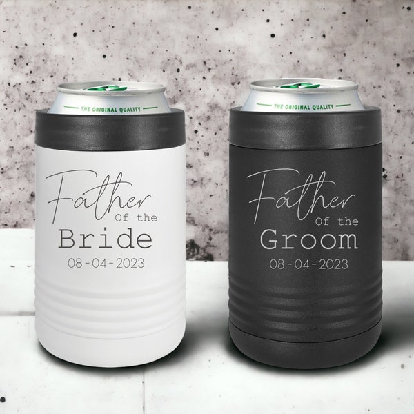 Personalized Father of the Bride or Father of the Groom Can Cooler. Engraved Can Holder, Beer Bottle Holder
