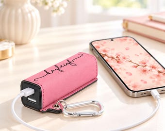 Personalized Power Bank, Leather Power Bank Engraved Keychain, Travel Phone Charger, Portable Charger, Gift for Him or Her