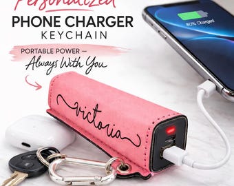 Personalized Power Bank, Leather Power Bank 2200mAh, Travel Phone Charger, Battery Pack, Portable charger, Gift for him, Gift for her,