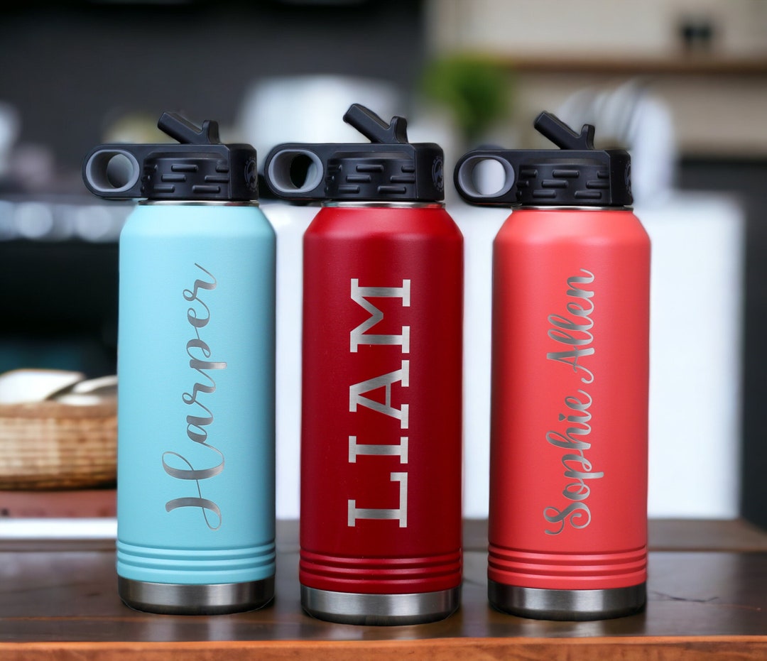 Personalized Water Bottle With Straw, 20oz 32oz 40oz Stainless Steel ...