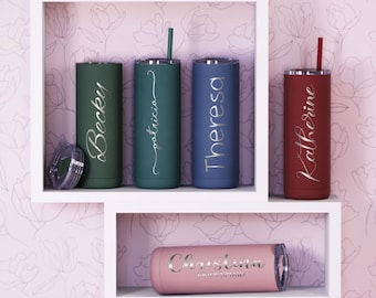 Personalized engraved 20oz Skinny Tumbler With Straw, Gift for her, Water bottle, Bridesmaid Gift Bag Proposal, Bachelorette Party Favor,