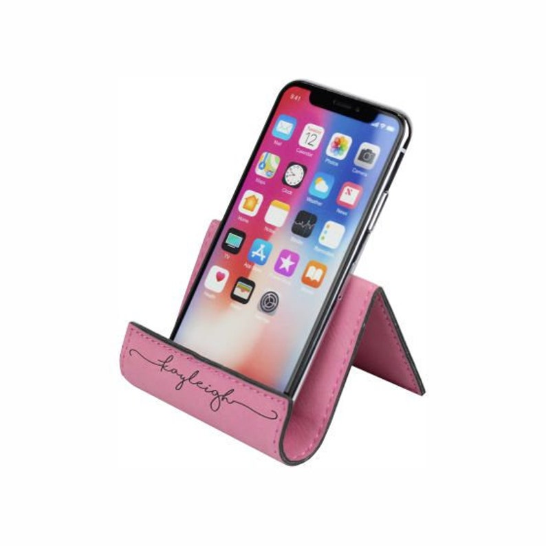 Personalized Pink Phone Holder With Shoreline Font