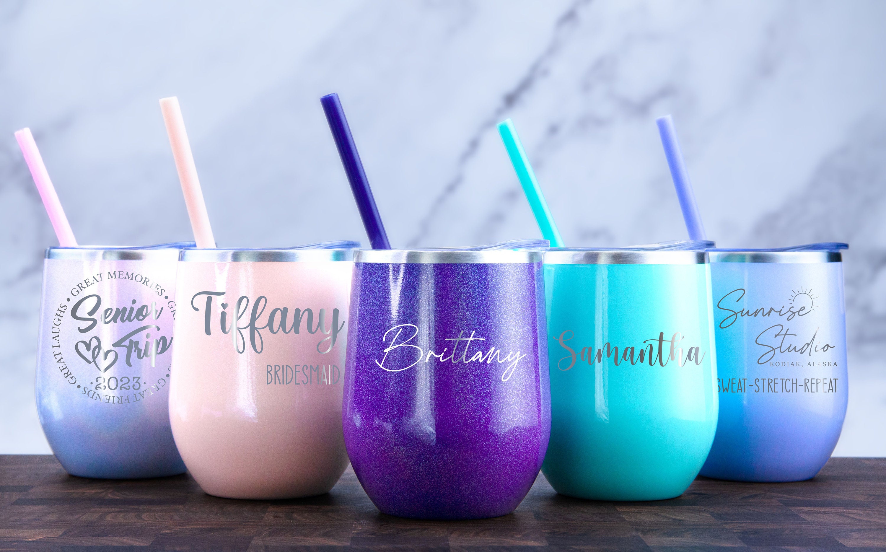 Bridesmaid Gifts Personalized Wine Tumblers Bridal Party Cups Stemless –  UrWeddingGifts