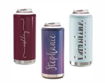 Personalized Slim Can Cooler, Engraved Can Cooler, Bridesmaid Skinny Can Holder, Glitter Seltzer, Beverage Holder, Bridesmaid Proposal Gifts