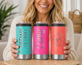Custom Slim Can Cooler 12oz, Engraved Name Drink Holder, Bridesmaid Proposal Gift, Bachelorette Party Cups, Vacation Girls Trip Favors