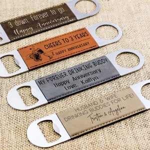 Regalo de tercer aniversario para él, Abrebotellas de cuero personalizado, Idea de regalo de tercer aniversario, Regalo de aniversario para hombres, Regalo para esposo