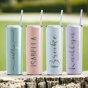 Personalized Skinny Tumbler, Bridesmaid Tumbler with Straw, Bachelorette Party, Wedding Party Gifts Beach cup, Customized bridal cup