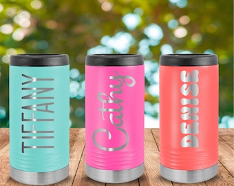 Personalized Slim Can Cooler, Engraved Stainless Steel, Bridesmaid Gift
