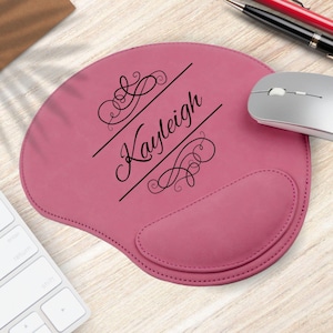 Personalized Mousepad, Mouse Pad With Wrist Rest, Mouse Pad Cushion, Coworker gift, Leather Mouse Pad, Monogram Mouse Pad, office Mousepad