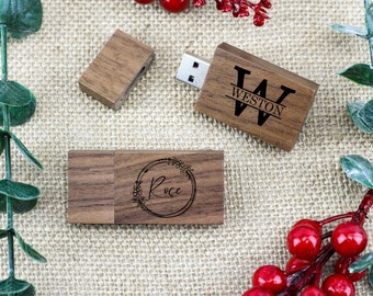 Personalized Wooden USB 2.0  Flash Drive, Wedding Flash Drive,  Custom engraved Walnut Wood, Stocking Stuffer, Co worker Gift from Boss