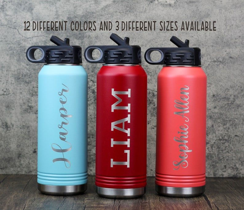 Personalized Water Bottle with Straw, 20oz 32oz 40oz Stainless Steel Engraved Water bottle, Custom Water bottle, Wedding Party Water Bottle