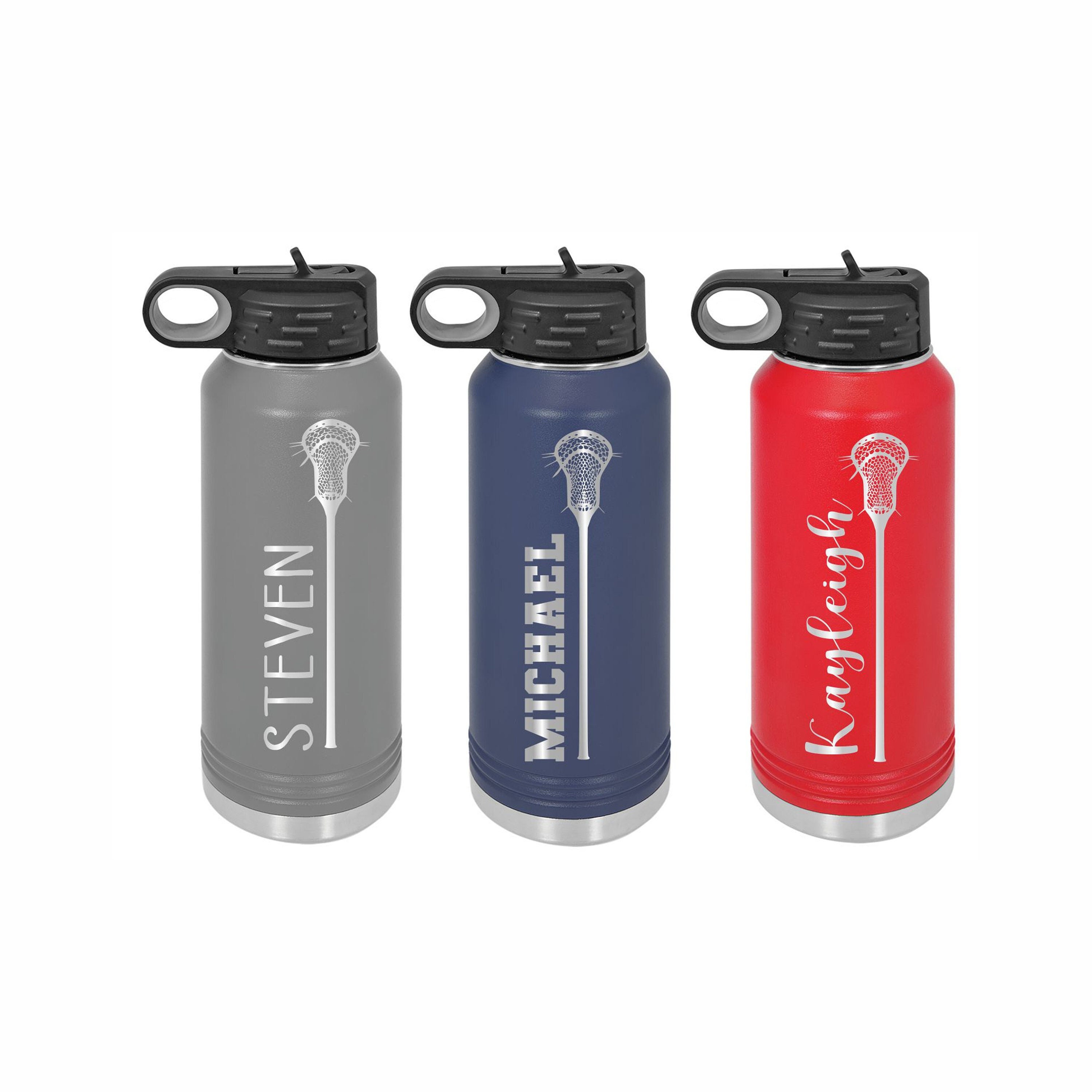 Botellas de agua personalizadas con popote y tapa, botella de agua  deportiva de acero inoxidable grabada con láser personalizada de 32 onzas  con