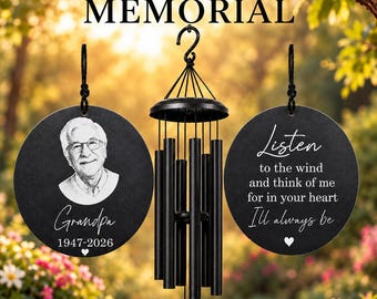 Personalized Memorial Wind Chime, Custom Photo Wind Chime, Sympathy Gift for Loss of Loved One, Remembrance Gift, 35 Inch Wind Chime
