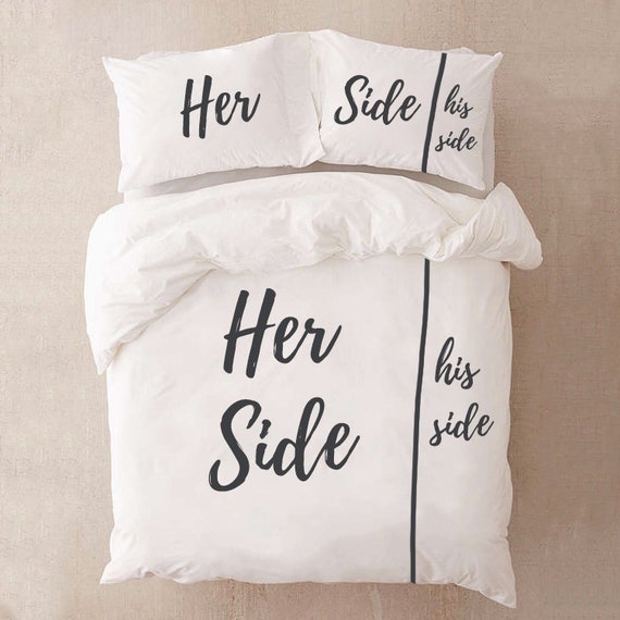 Her Side His Side Duvet Cover His And Hers Side Bedding Set Etsy