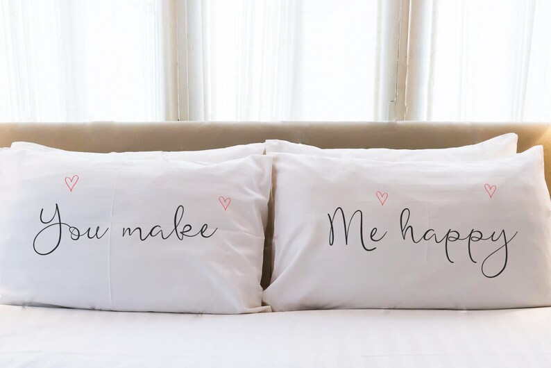 Cotton anniversary gift you make me happy Couple pillow cases Etsy