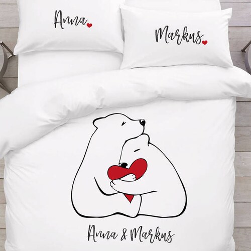 Love bears gift Bear bedding Couples gift Love gift Anniversary bedding Romantic gifts shops Custom bedding set Personalized bedding for couples