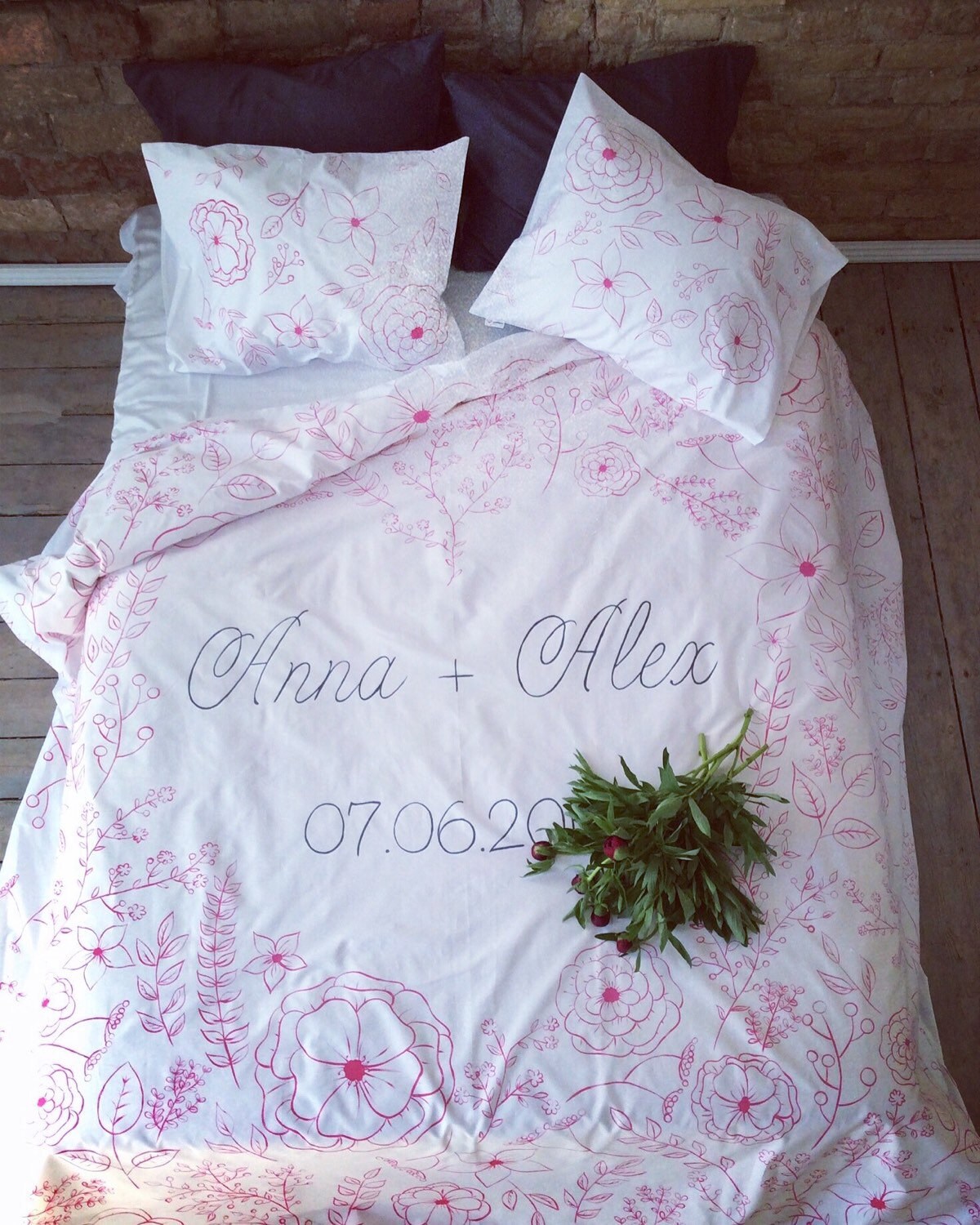 Personalized wedding bedding set king queen size wedding