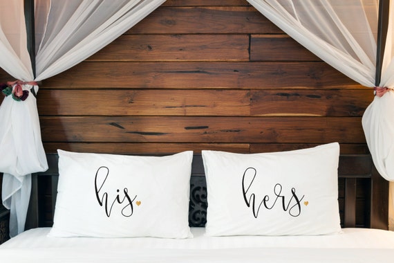 Engagement Wedding Gift His Hers Pillowcases 2nd Cotton Etsy