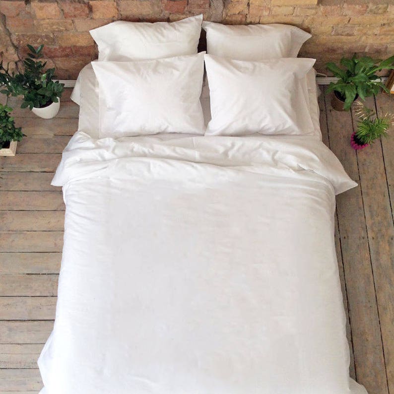 Egyptian Cotton Sateen Organic Satin Bedding Set White King Queen Size Duvet Pillow Cases Luxury Handmade Cover