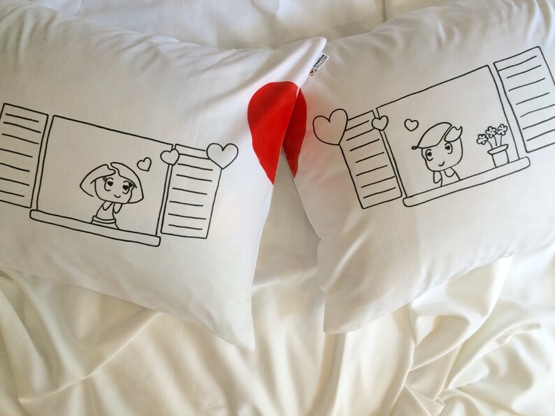 Couple Pillowcases Cotton Anniversary His Hers Pillow Etsy