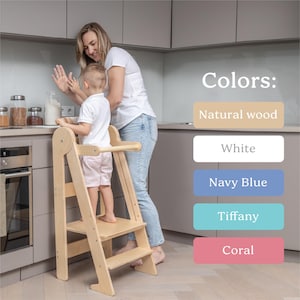 Learning Foldable Kitchen Tower for Kids, Montessori Standing Kitchen Step Stool Tower, Helper for Toddler age 1 2 3 4 5 6 year on Kitchen
