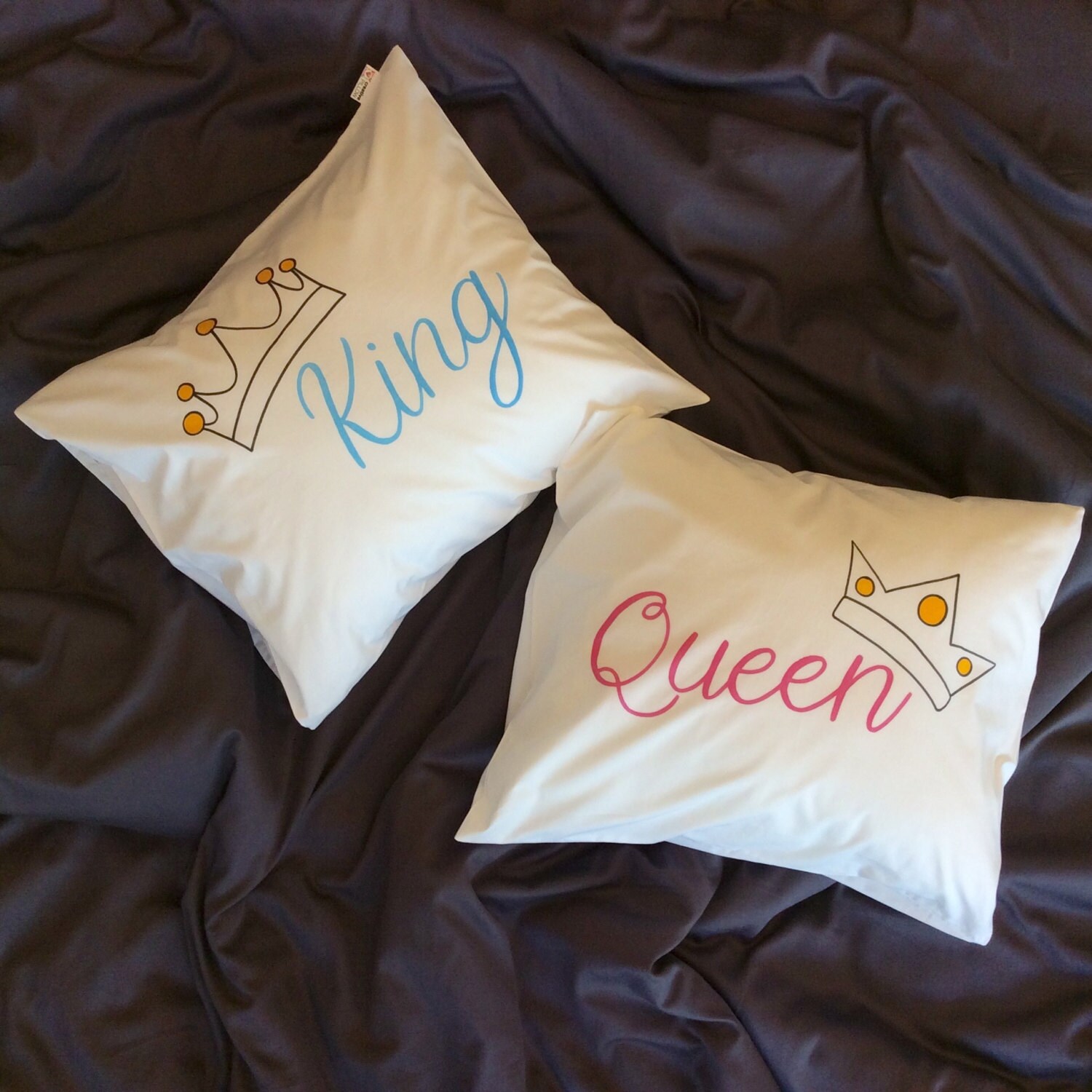 King and Queen Pillowcases Crown Pillow Cases Personalized Etsy