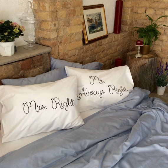 couple Pillowcases Hand painted Couple pillowcases Mr Right Mrs Always