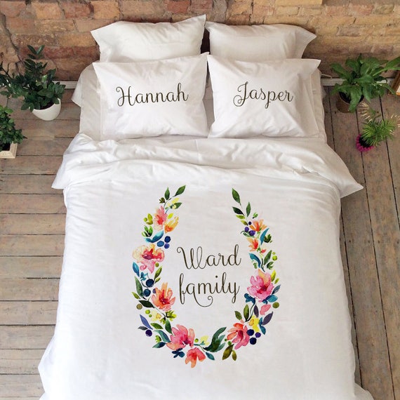 Wedding Gift Fl Bedding Set Personalized With Names King Queen Duvet Cover For Family Sets