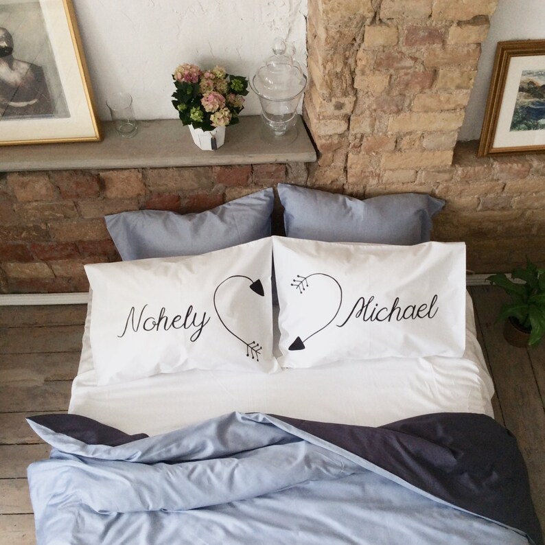 Personalized Couple Custom Names Pillow His Her Pillowcases Etsy