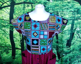 Checkered Crop Top // African print // Cotton // Boxy T-shirt // Harlequin pattern // Noughts and Crosses // Festival Wear