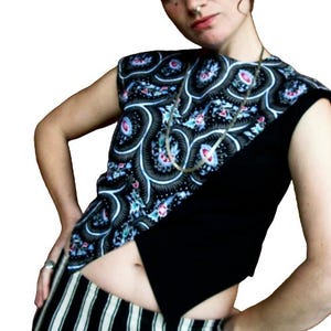 Pixie crop top // asymmetrical // floral pattern // cross over // overlay // boho style // unique // one of a kind