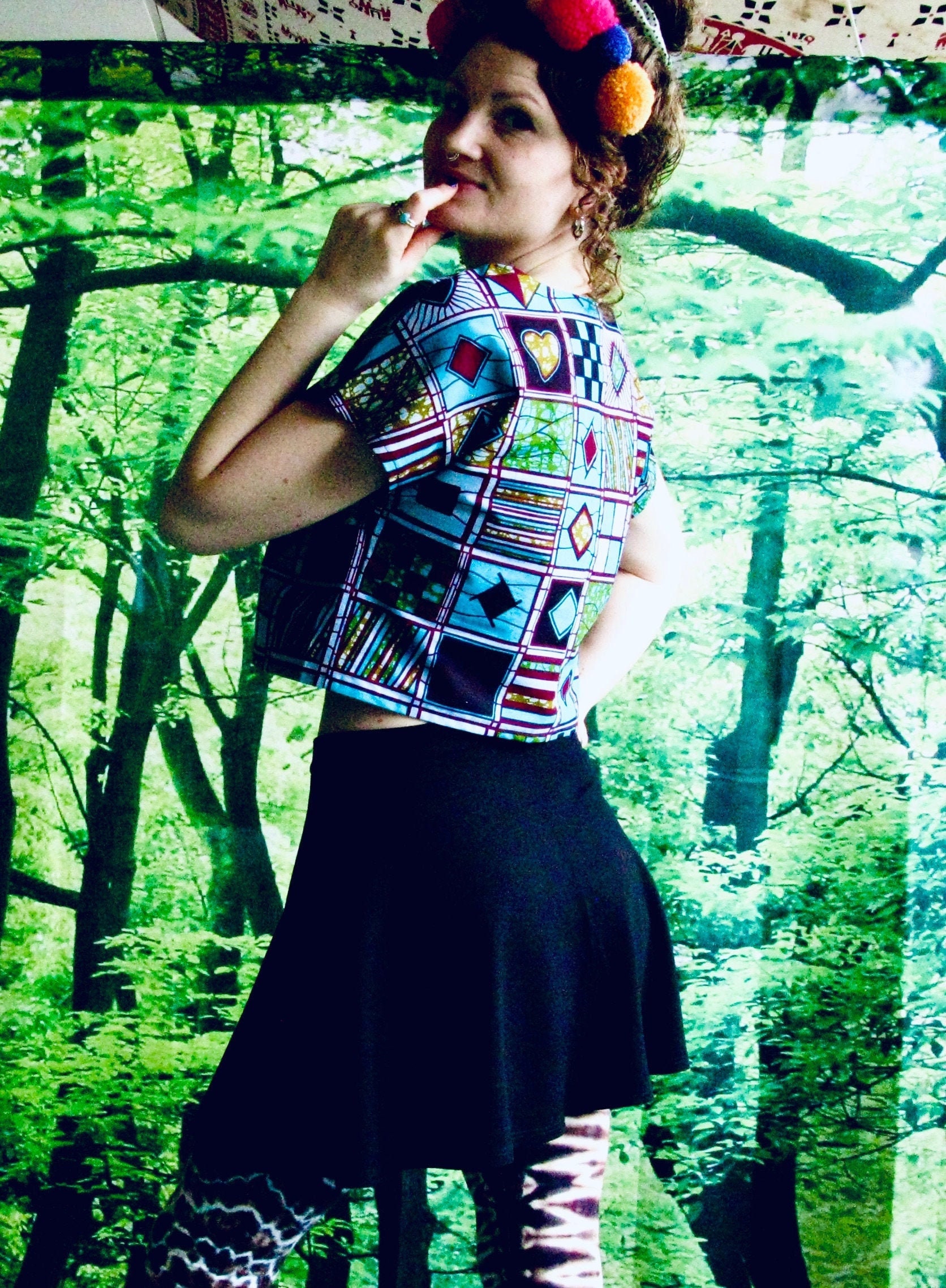 Checkered Crop Top // African Print // Cotton // Boxy T