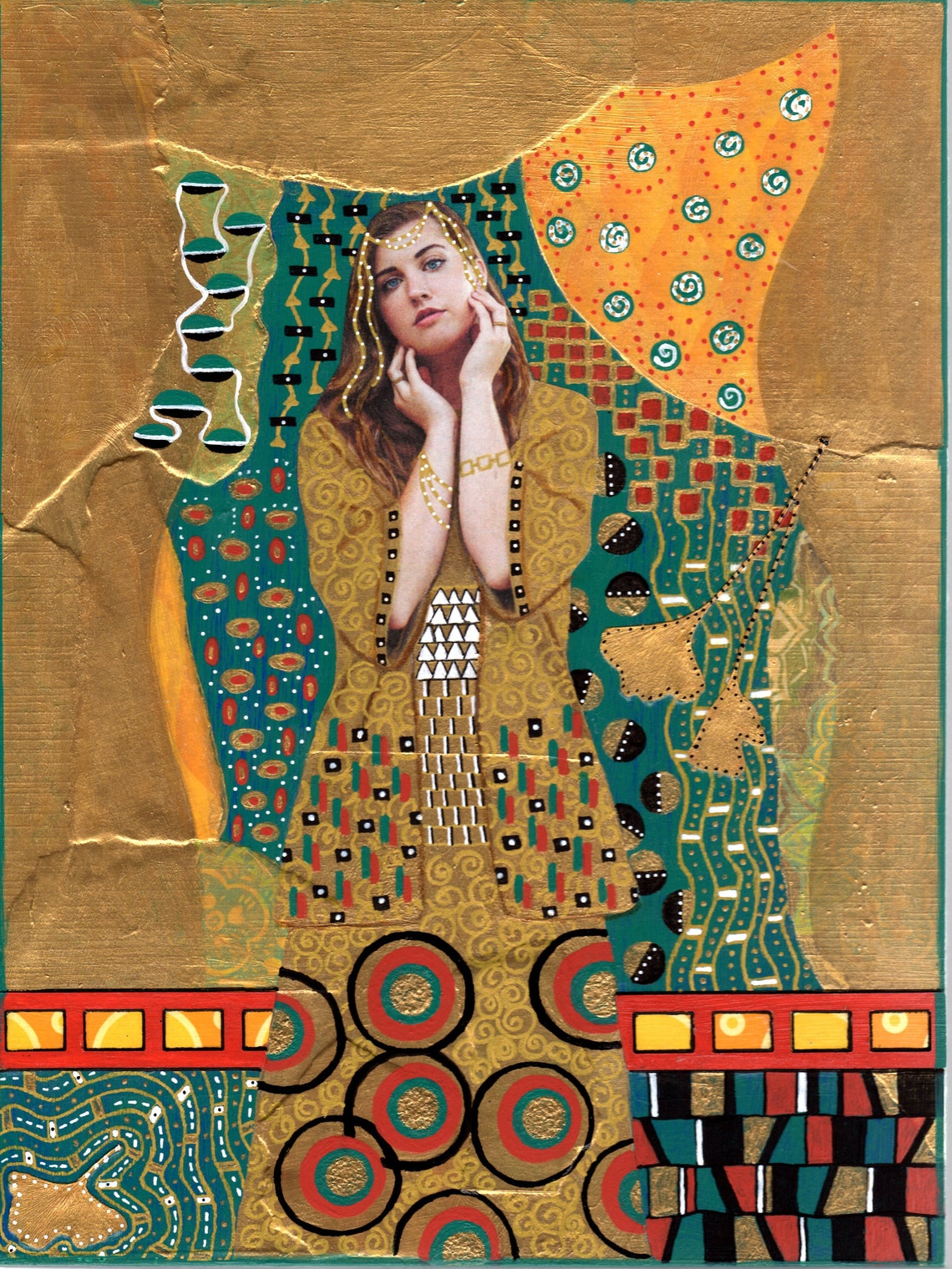 Lady in Gold Original Mixed Media Painting Klimt Gold Etsy
