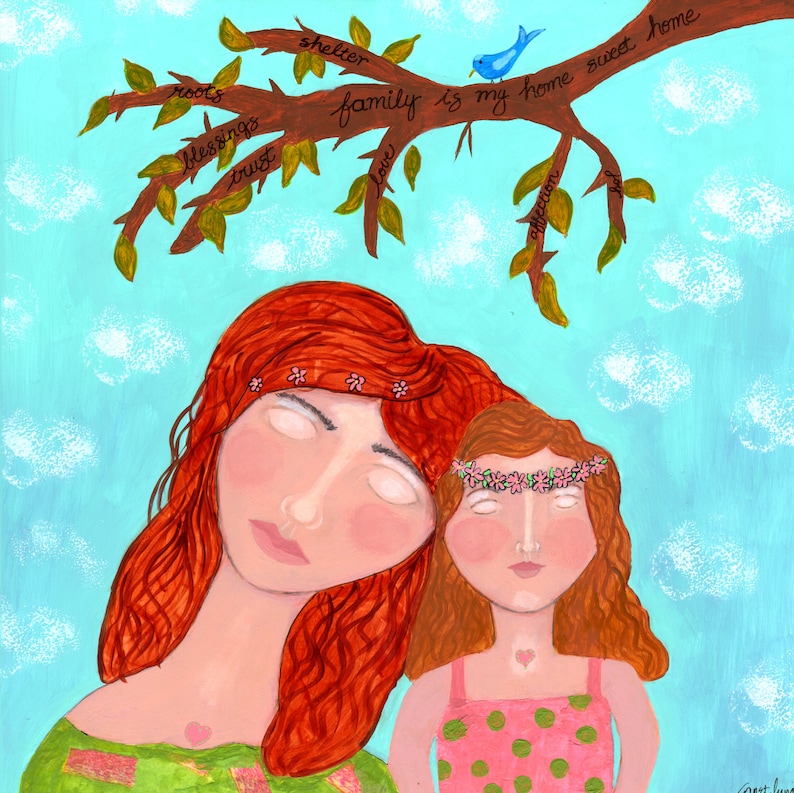 daughter family original painting Family is My Home Sweet Home family tree mother