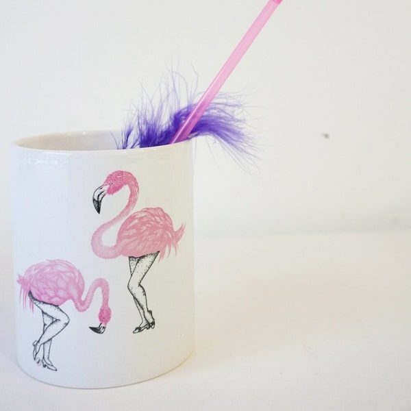 Mug / tasse blancs coffee café thé - flamants roses - girly