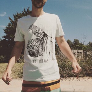 COCONANAS T shirt Men white vintage parrot pineapple cool tropical cute original image 3