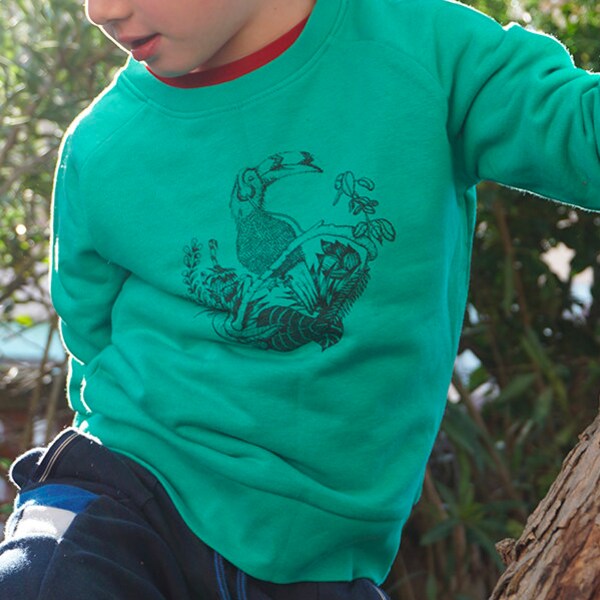 Sweat shirt enfant Toucan - unisexe - Vert vif du 3 au 11ans serie limitée