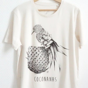 COCONANAS T shirt Men white vintage parrot pineapple cool tropical cute original image 1