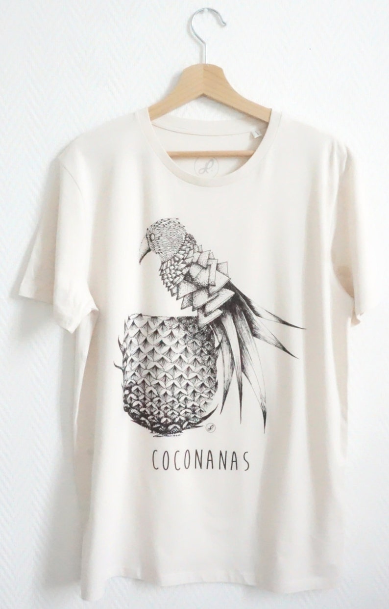 COCONANAS T shirt Men white vintage parrot pineapple cool tropical cute original image 1