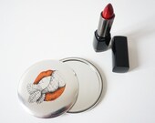 Shiny silver round pocket mirror women cute red lipstick