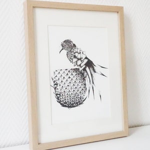 Manually serigraphy black and white PARROT pineapple image 1