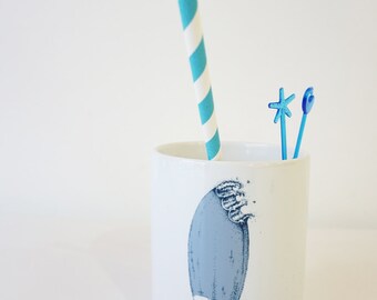Coffee Tea Mug / Tasse blancs - Fish surfboard - Glace bâtonnet - graphisme, art