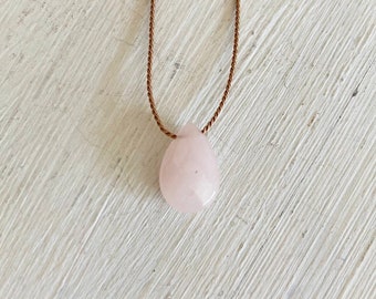 Rose Quartz fine cord necklace - Heart Chakra