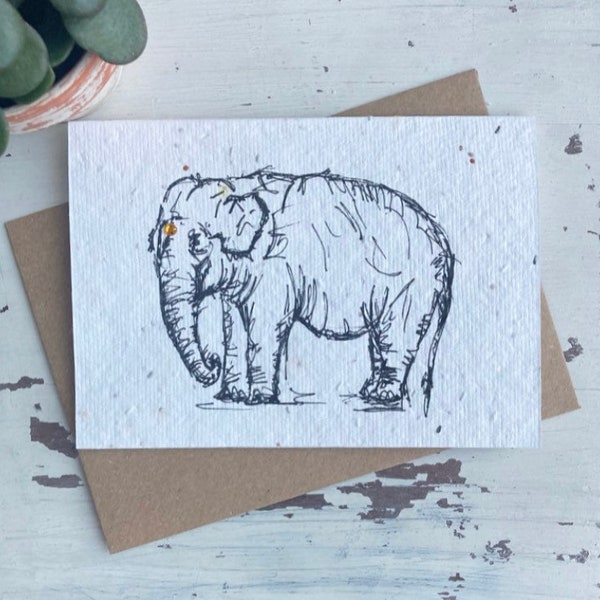 Indian elephant card - 100% biodegradable wildflower card