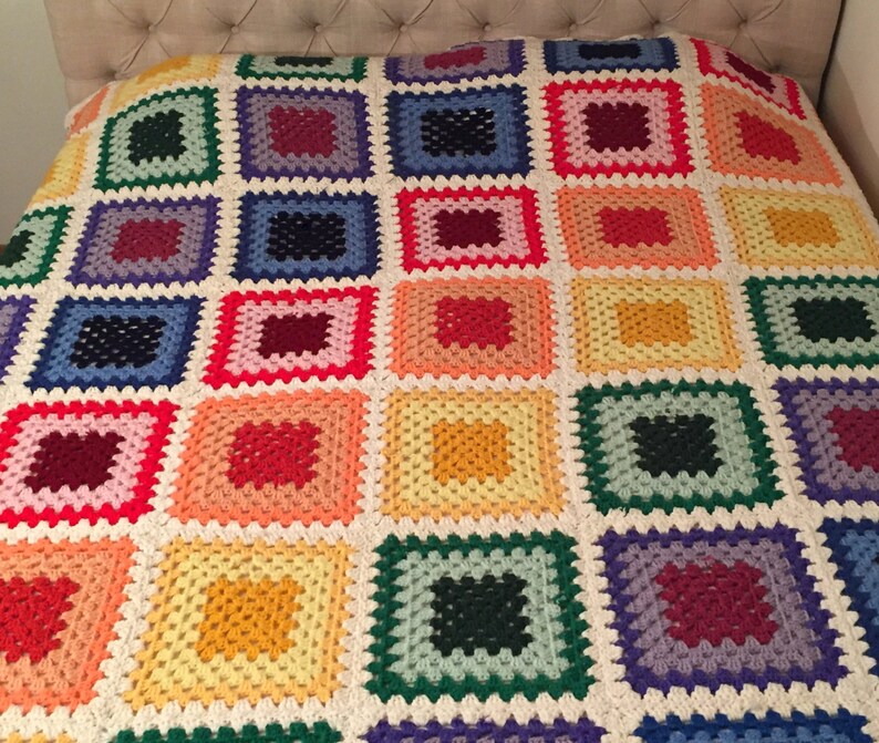 90 x 84 King Queen Size Granny Square Crochet Blanket Afghan Etsy