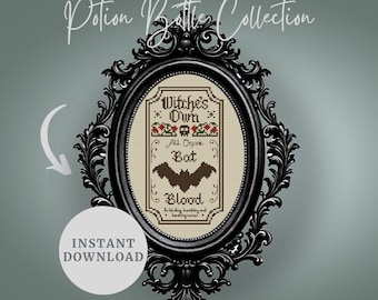 Patrón de punto de cruz de la colección de botellas de poción, descarga instantánea en PDF, espeluznante, Halloween, gótico